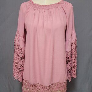 Collen Lopez Pink Tunic Top on or Off Shoulders with Lace Combo Size M